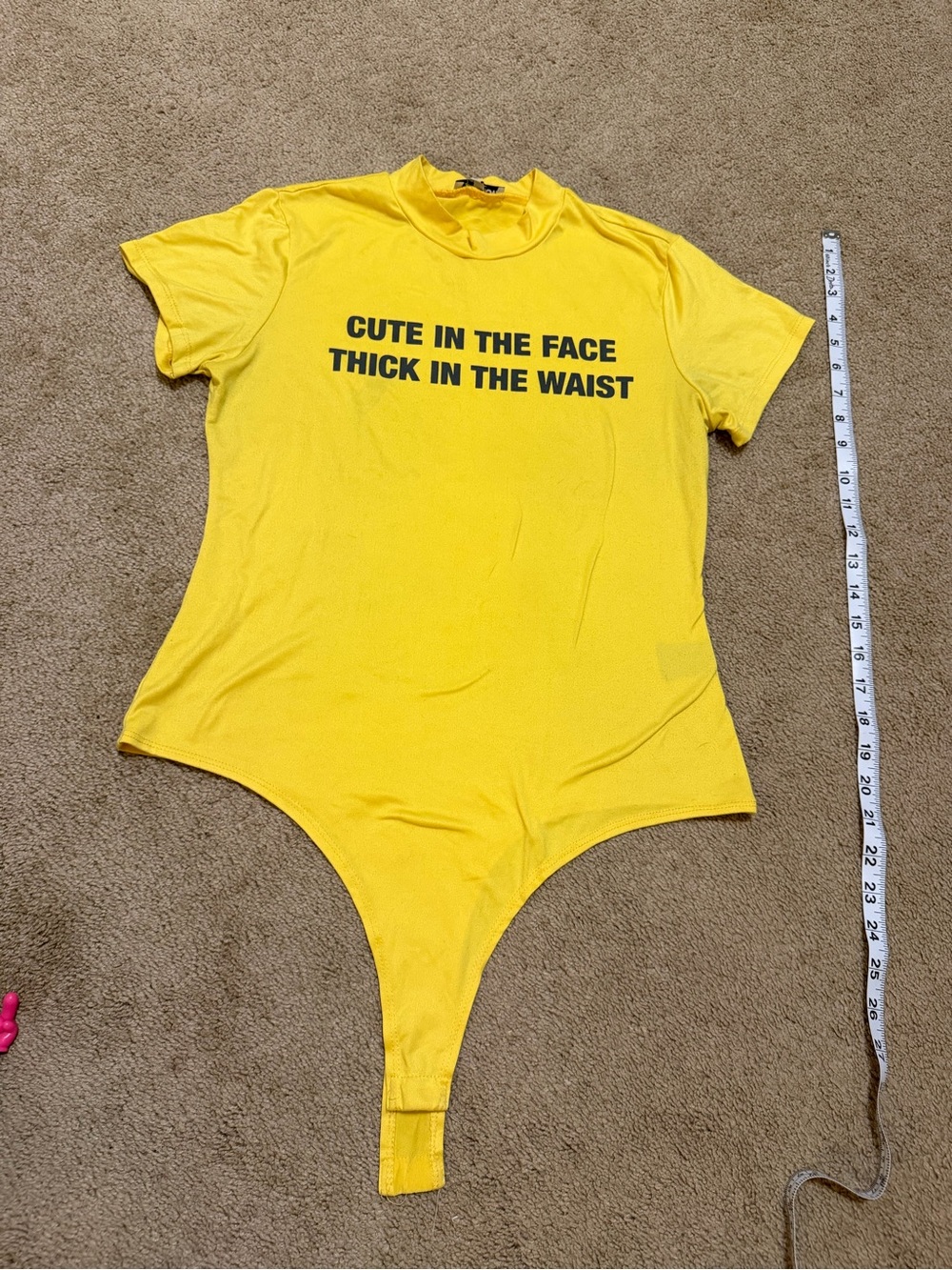 Fashion Nova Yellow Graphic Bodysuit with Black Slogan